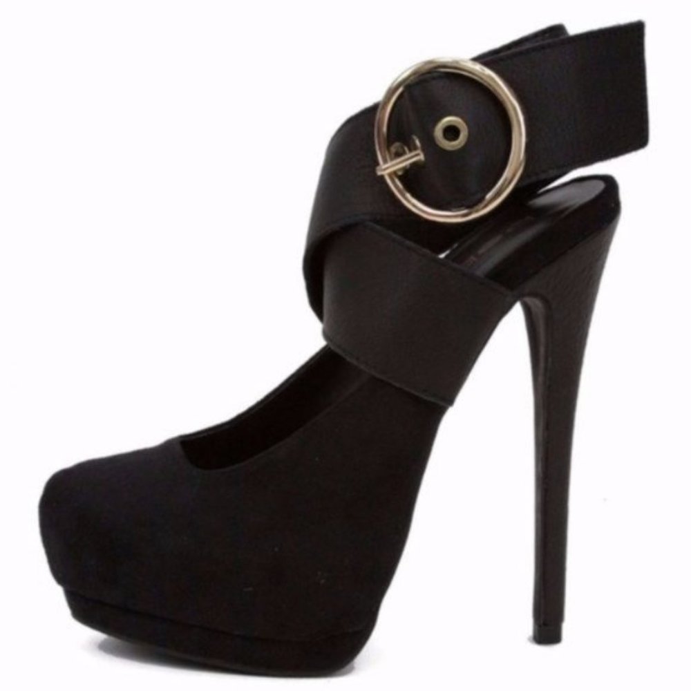 BEBE AUDRYAN Black CLOSED-TOE CROSSOVER Heel 6
